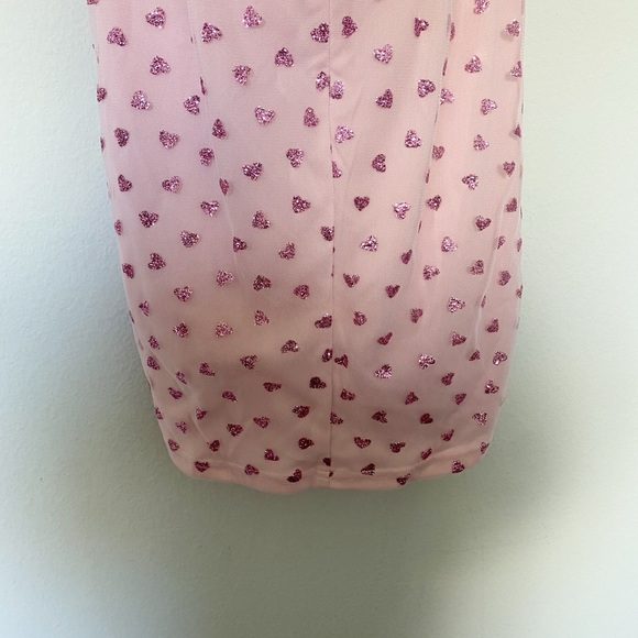 Superdown Fifi Mesh Mini Dress Pink Glitter Heart Print Bodycon Party Sz Medium - Picture 11 of 12